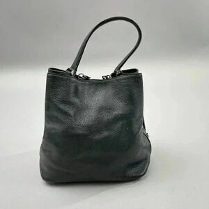 Puntotres Black Leather Bucket Bag Purse Pebbled Stud Chain Strap Cross Shoulder